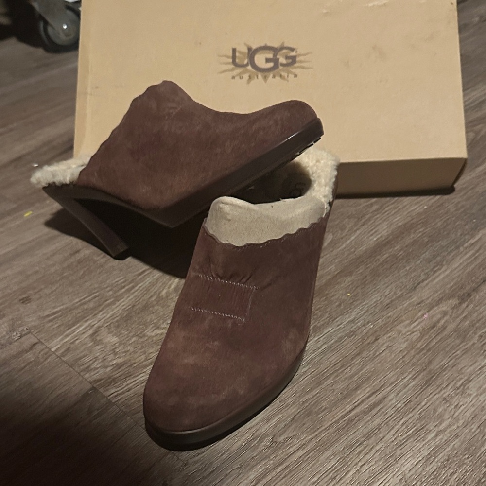 UGG Brown Suede Shearling-Lined Mules